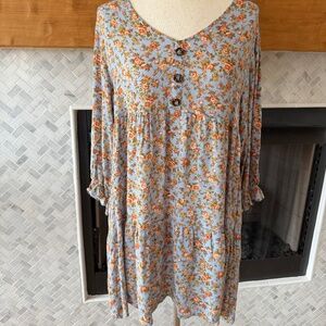 Cute Long Sleeve Boho Floral Dress